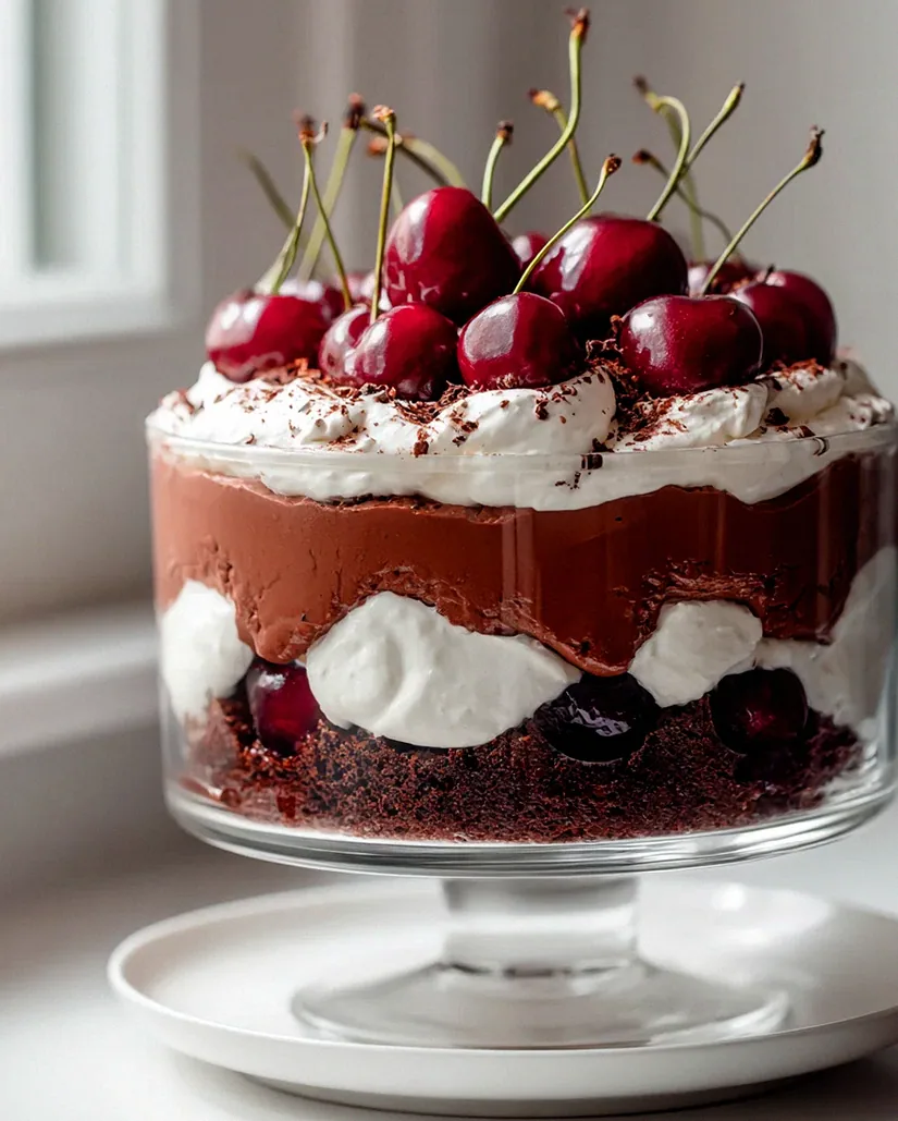 Das ultimative Schicht Black Forest Trifle mit Schokopudding