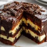 Frischkäse Brownie Layer Cake mit köstlicher Schokoladenglasur