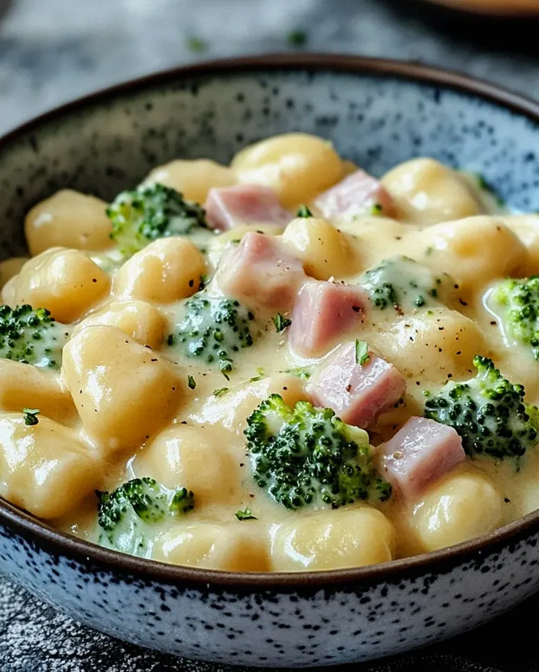 Gnocchi mit Brokkoli und Putenschinken in cremiger Käsesoße