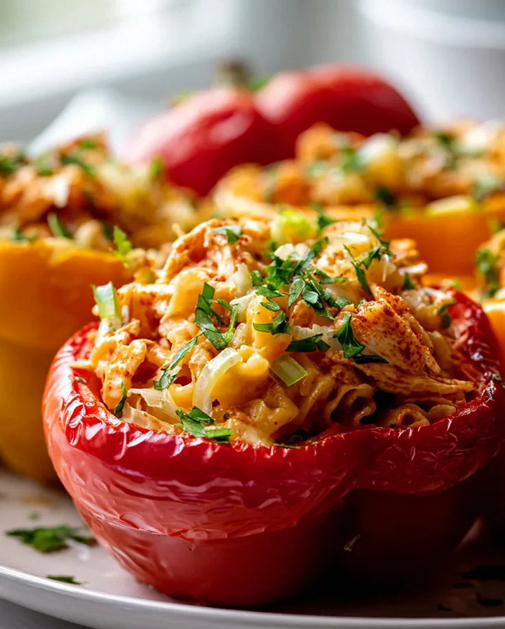 Honig-Knoblauch BBQ Hühnchen Pasta gefüllte Paprika Rezept