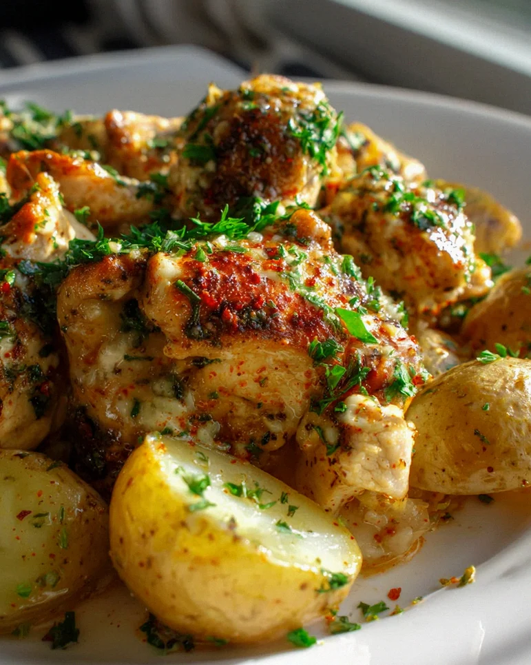 Knoblauch-Parmesan-Hähnchen mit Kartoffeln – Schnell & Lecker!