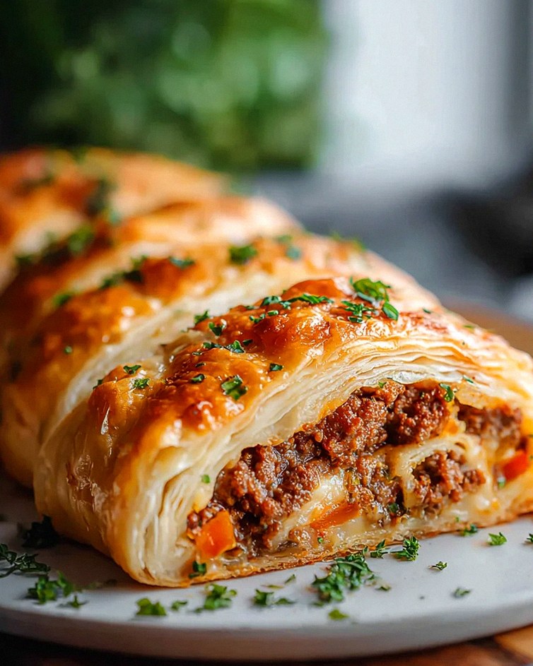 Leckere Hackfleisch Käse Blätterteig Rolle - Einfaches Rezept!