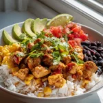 Mexican Corn Chicken Rice Bowl mit schwarzen Bohnen