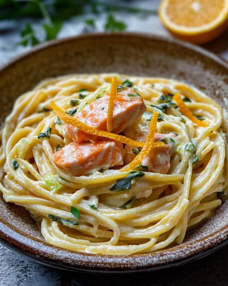 Orangen Lachs Pasta