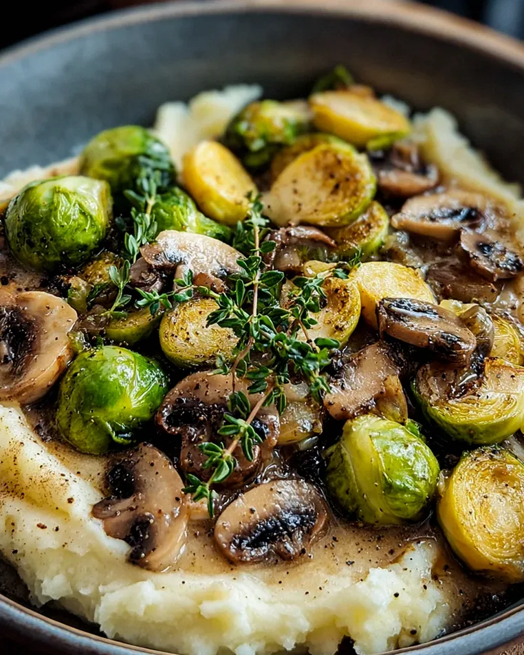 Pilzpfanne mit Rosenkohl & Kartoffelpüree