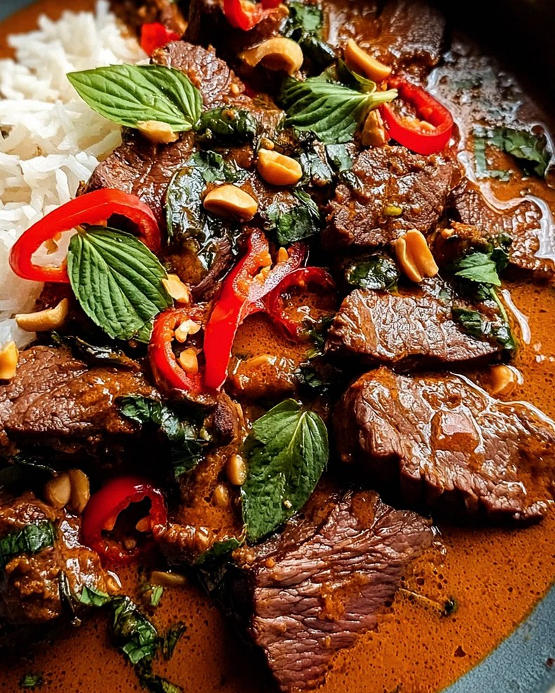 Thailändisches Rindfleisch mit roter Currysoße
