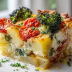 Veganer Kartoffel Auflauf mit Brokkoli und Tomaten genießen!