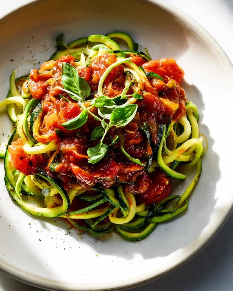 Zucchini Nudeln mit Tomaten-Basilikum Sauce – Gesund & Lecker!
